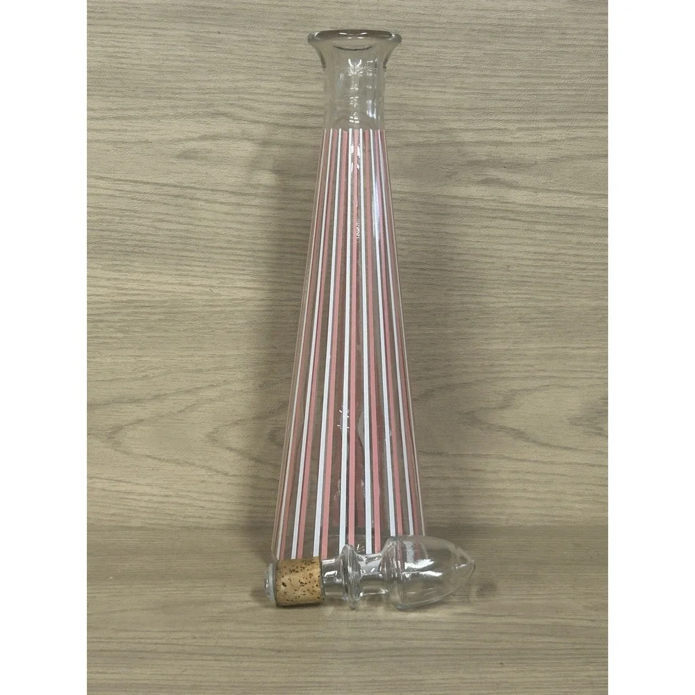 Old Kentucky Tavern Decanter & Stopper Whiskey Pink Striped Bottle 1950's